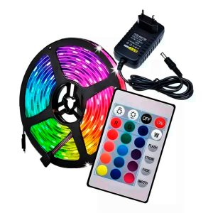 KIT FITA LED 2835 54LDS/M RGB 5M 12V C/FONTE + CONT. IP44 APOLLO