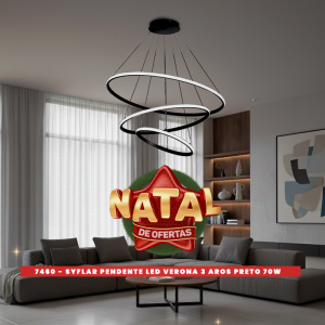 PENDENTE LED VERONA 3 AROS PRETO 70W