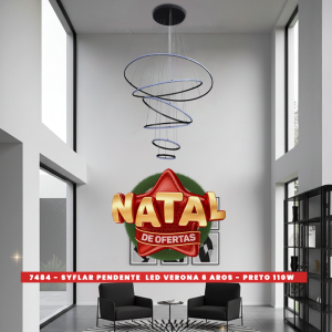 PENDENTE LED VERONA 6 AROS - PRETO 110W